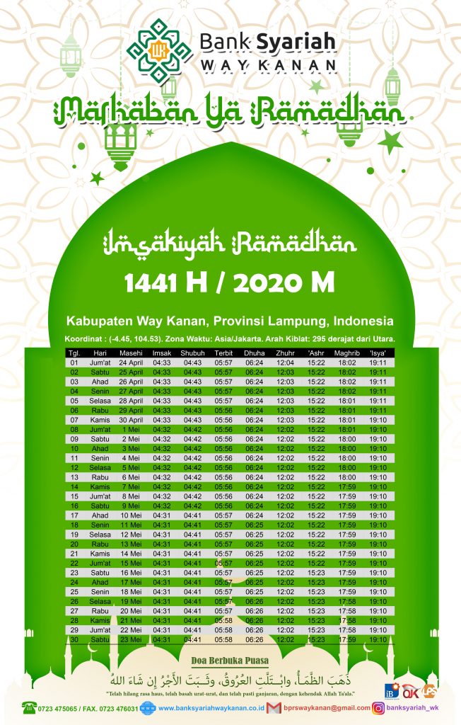 Jadwal Imsakiyah Ramadhan 1441 H 2020 M Bank Syariah Way Kanan